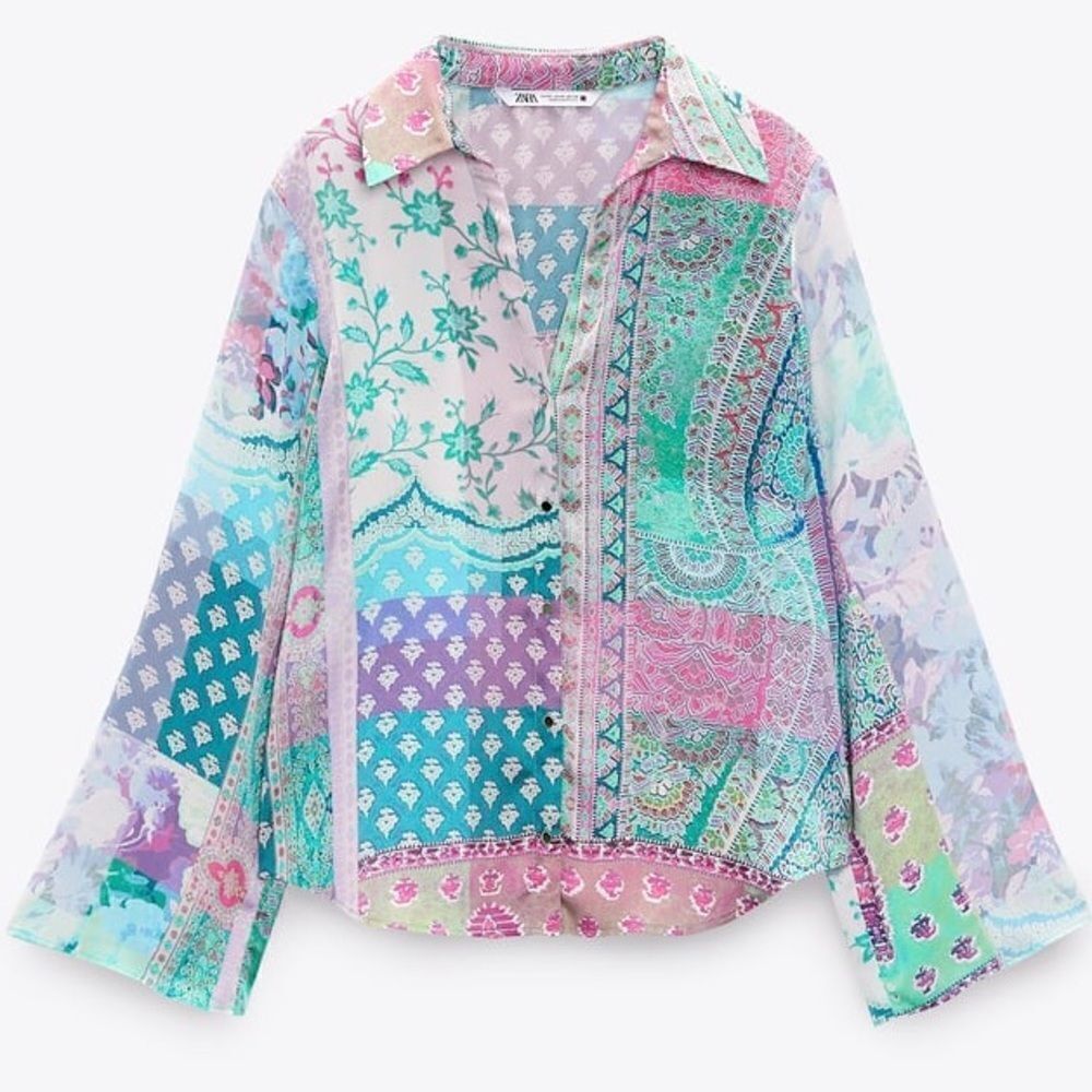 ZARA PATCHWORK PRINTED SHIRT MULTICOLORED - Picture 6 of 9